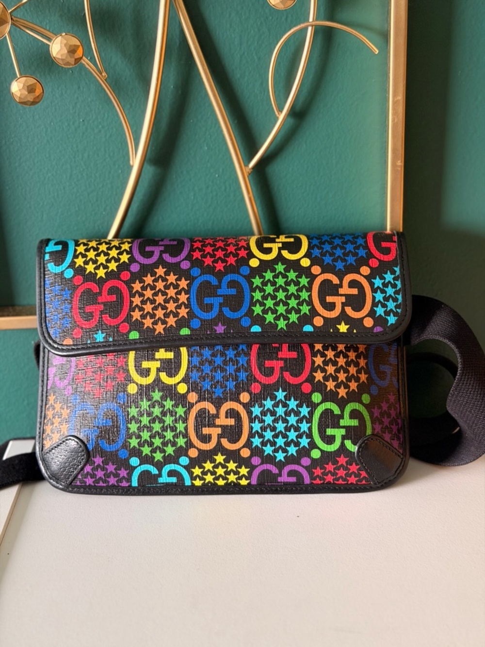 Gucci Psychedelic Multicolor GG Logo Star Print Canvas bum Bag- limited edition